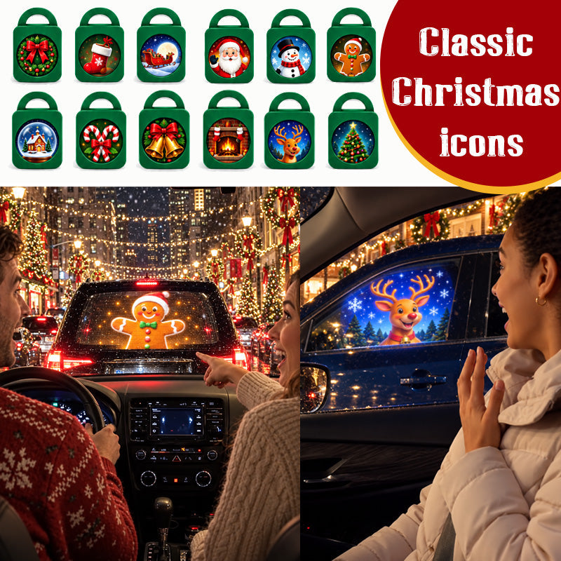 🎄🚗 Projecteur de Noël pour voiture « Joyeuse balade » — Lumière festive alimentée par USB avec diapositives de Noël