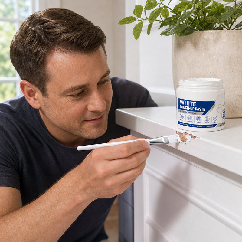 🖌️Effacez instantanément les rayures et les éraflures sur vos meubles ! ✨Pâte de retouche blanche facile à utiliser, avec pinceau de précision 🏡