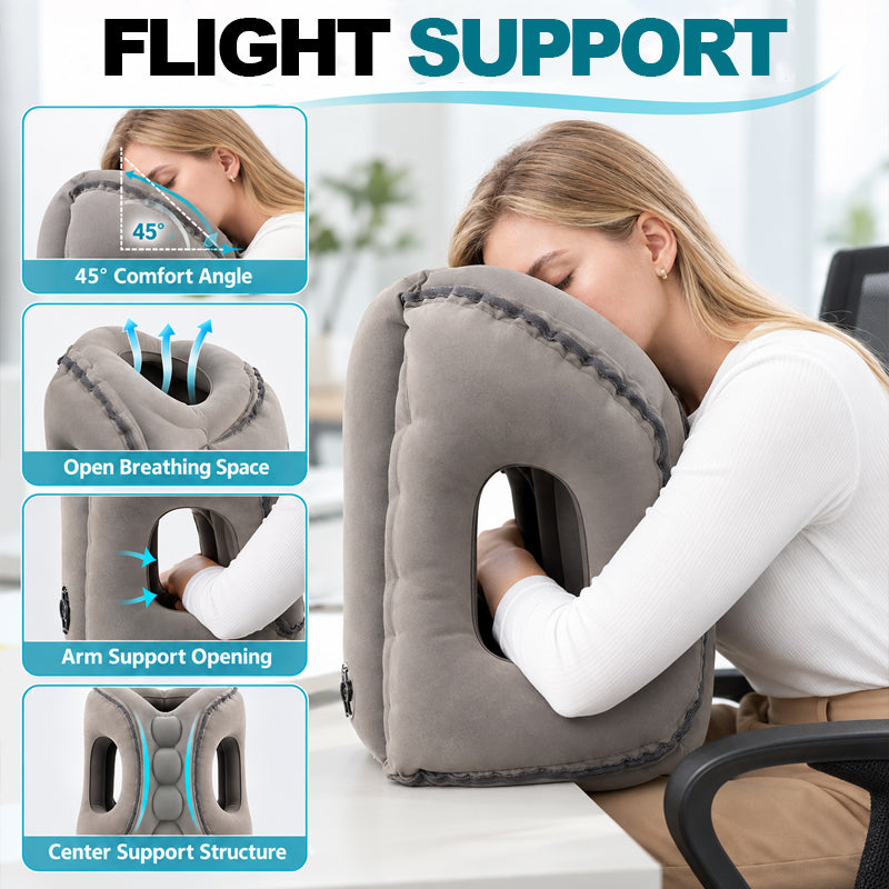 ✈️💤 Oreiller de sommeil gonflable portable pour avion — Soutien pour dormir sur le ventre et sur le côté