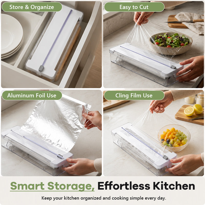 🍳 Distributeur 2-en-1 pour papier d'aluminium et film alimentaire avec coupe-film coulissant ! ✂️