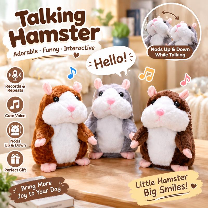 🐹 Peluche de hamster parlant — Répète ce que vous dites et remue la tête, 3 couleurs + édition de Noël