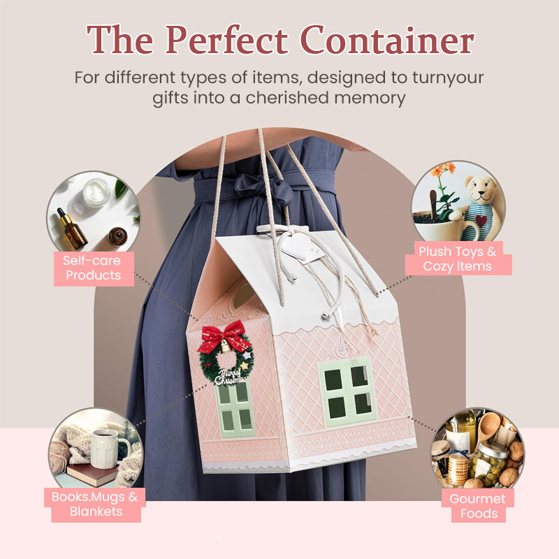 🎄🏠 Coffret cadeau « Christmas Cottage » — Emballage réutilisable en forme de maison, orné de détails festifs réalisés à la main