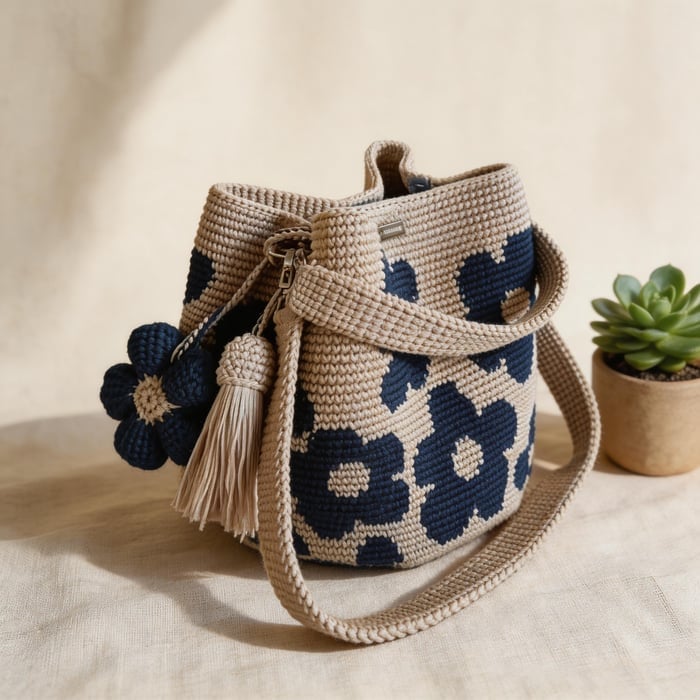 🏆 Promotion : 49 % de réduction 🧵🌸 Sac fourre-tout à fleurs au crochet fait main 🌼✨