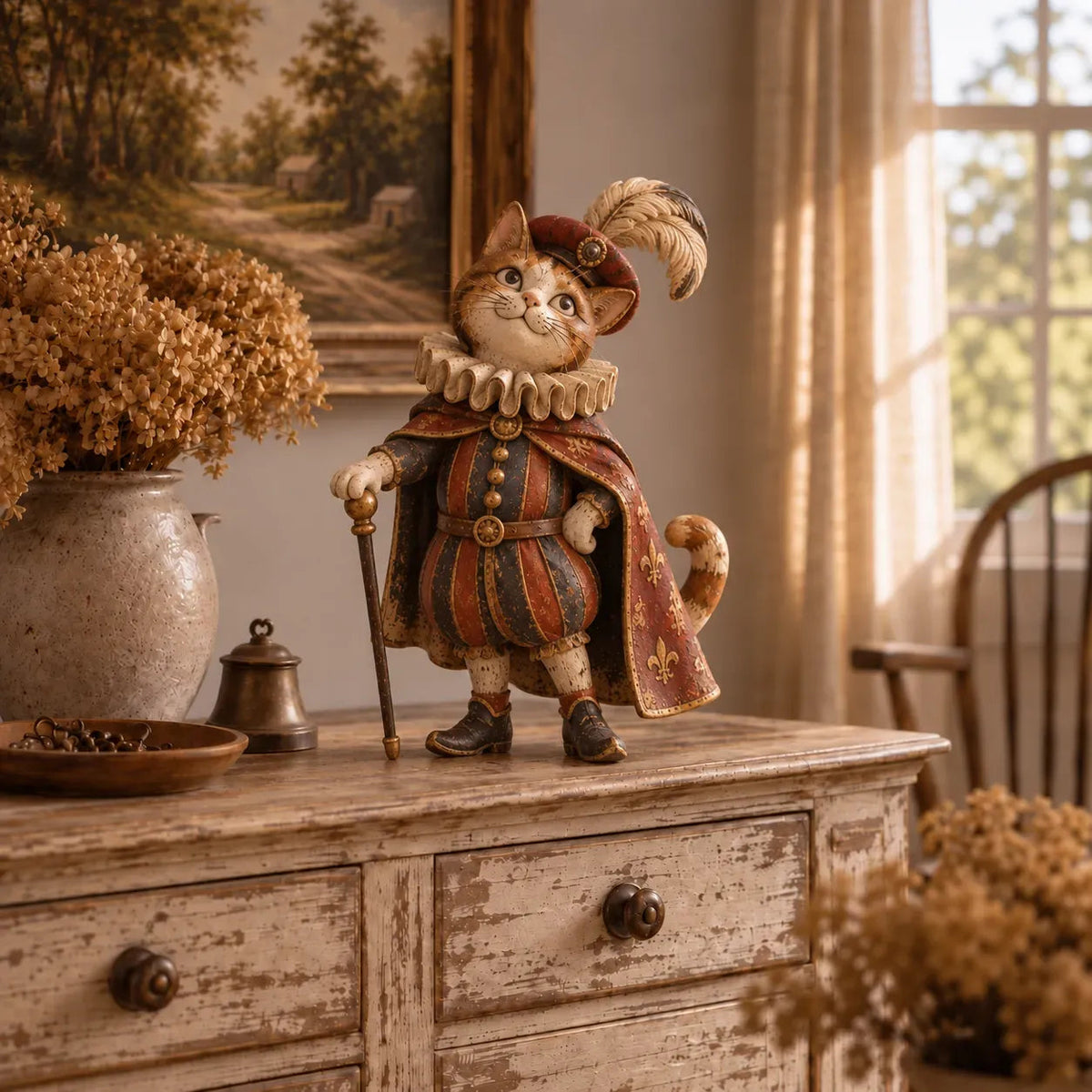 👑🐈 Figurines « La Cour des chats médiévale » — 5 personnages royaux inspirés du style vintage, à disposer sur vos étagères ou vos cheminées