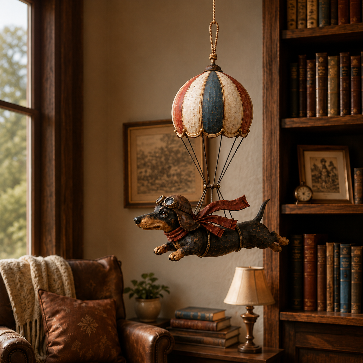 🐶🎈 Décoration « Teckel volant » pour montgolfière — Un charm vintage d'aviateur pour les amoureux des chiens