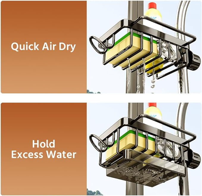 🍽️💧 Support de rangement multifonctionnel pour évier — En aluminium résistant à la rouille, séchage rapide et installation sans outils