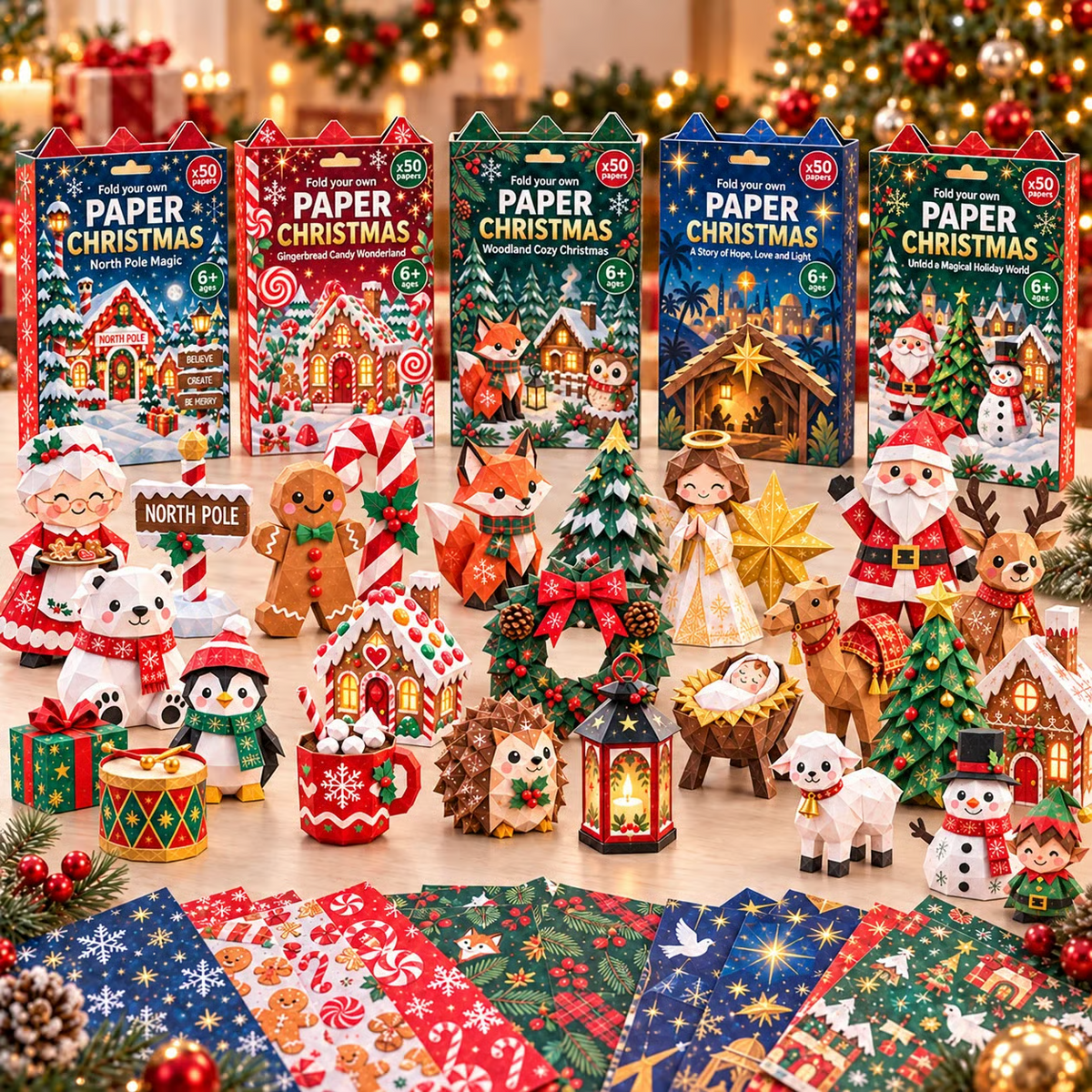 🎄✂️ Kit de bricolage de Noël en papier — 250 feuilles, 5 thèmes festifs, bricolages en papier 3D à réaliser soi-même