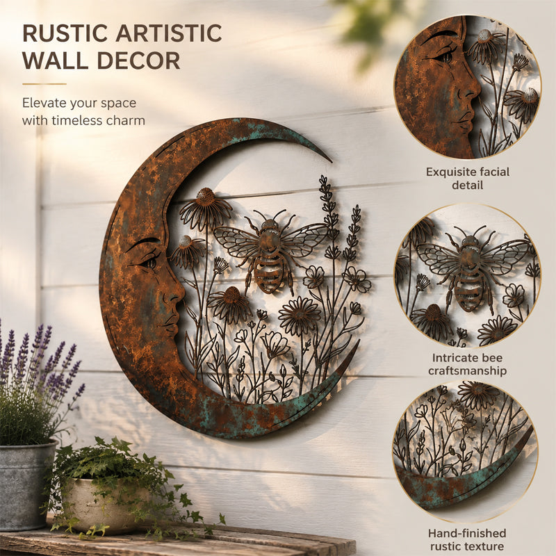 🌙 Décoration murale « Lune céleste et abeille » : une décoration de jardin rustique et fantaisiste pour l'extérieur ! 🐝