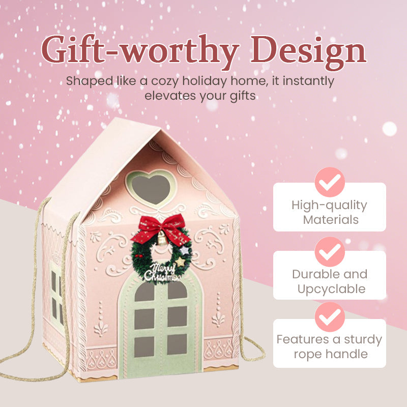 🎄🏠 Coffret cadeau « Christmas Cottage » — Emballage réutilisable en forme de maison, orné de détails festifs réalisés à la main
