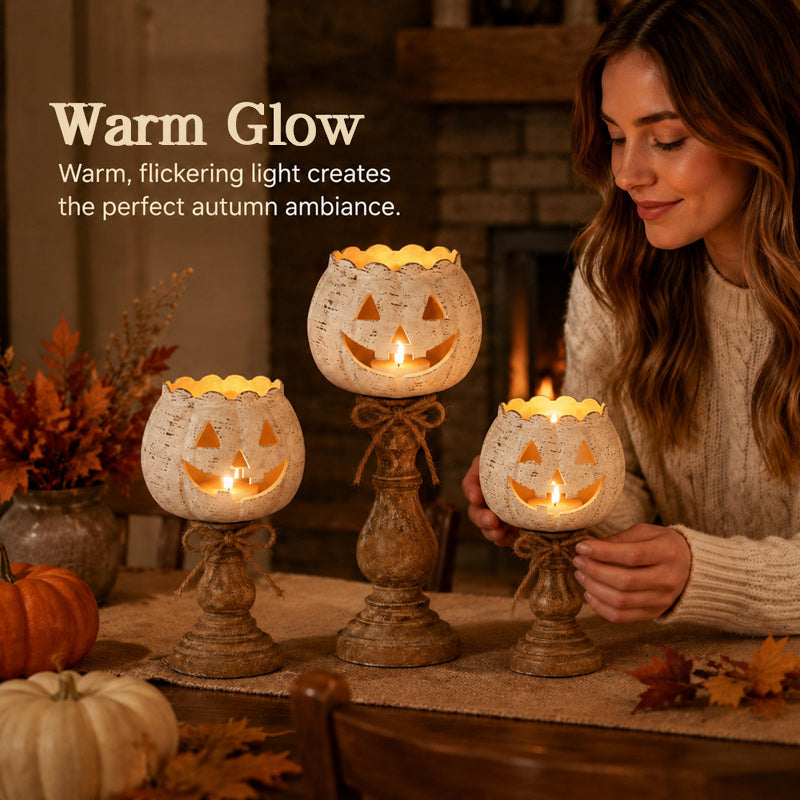 🎃 Joli bougeoir en forme de citrouille : décoration rustique avec une citrouille-lanterne sur socle ! 🕯️