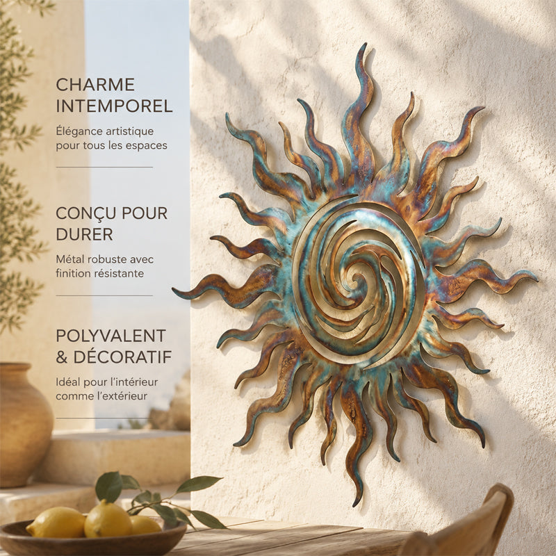 ☀️ Décoration murale en métal « Soleil tourbillonnant » : une touche d'élégance chaleureuse pour la maison et le jardin ! ✨