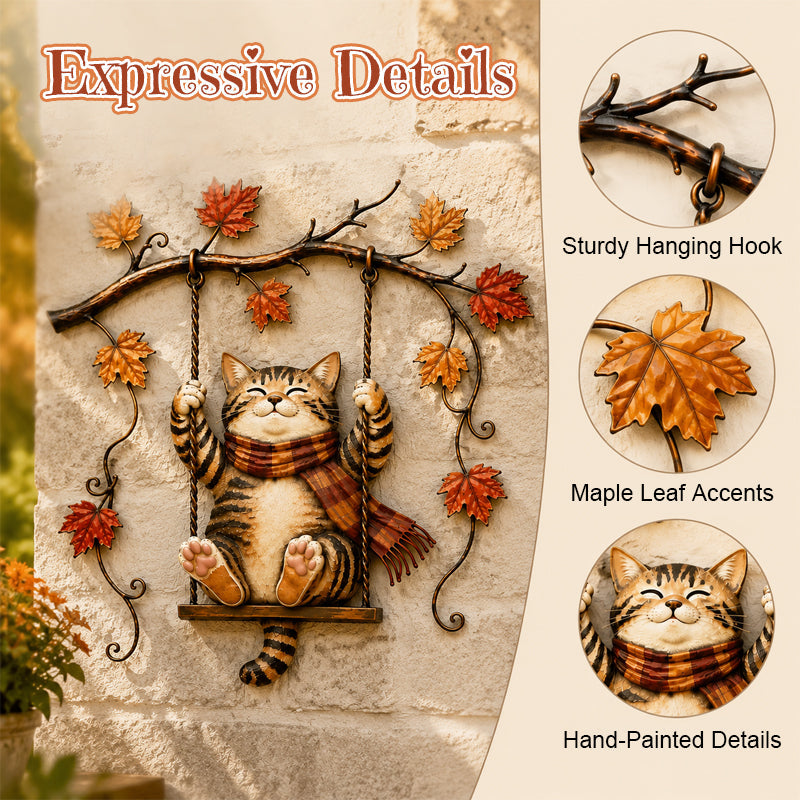 🐱🍂 Décoration murale « Chat d'automne » — Un chat espiègle parmi les feuilles d'automne