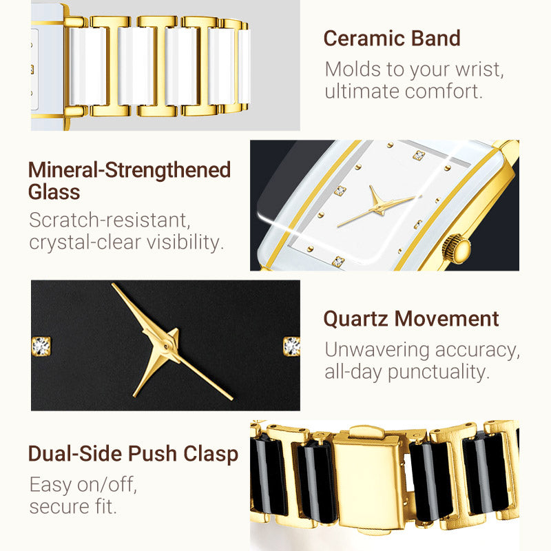 ⌚ Montre élégante à bracelet en céramique — Étanche jusqu'à 3 ATM, mouvement à quartz, coffret cadeau inclus