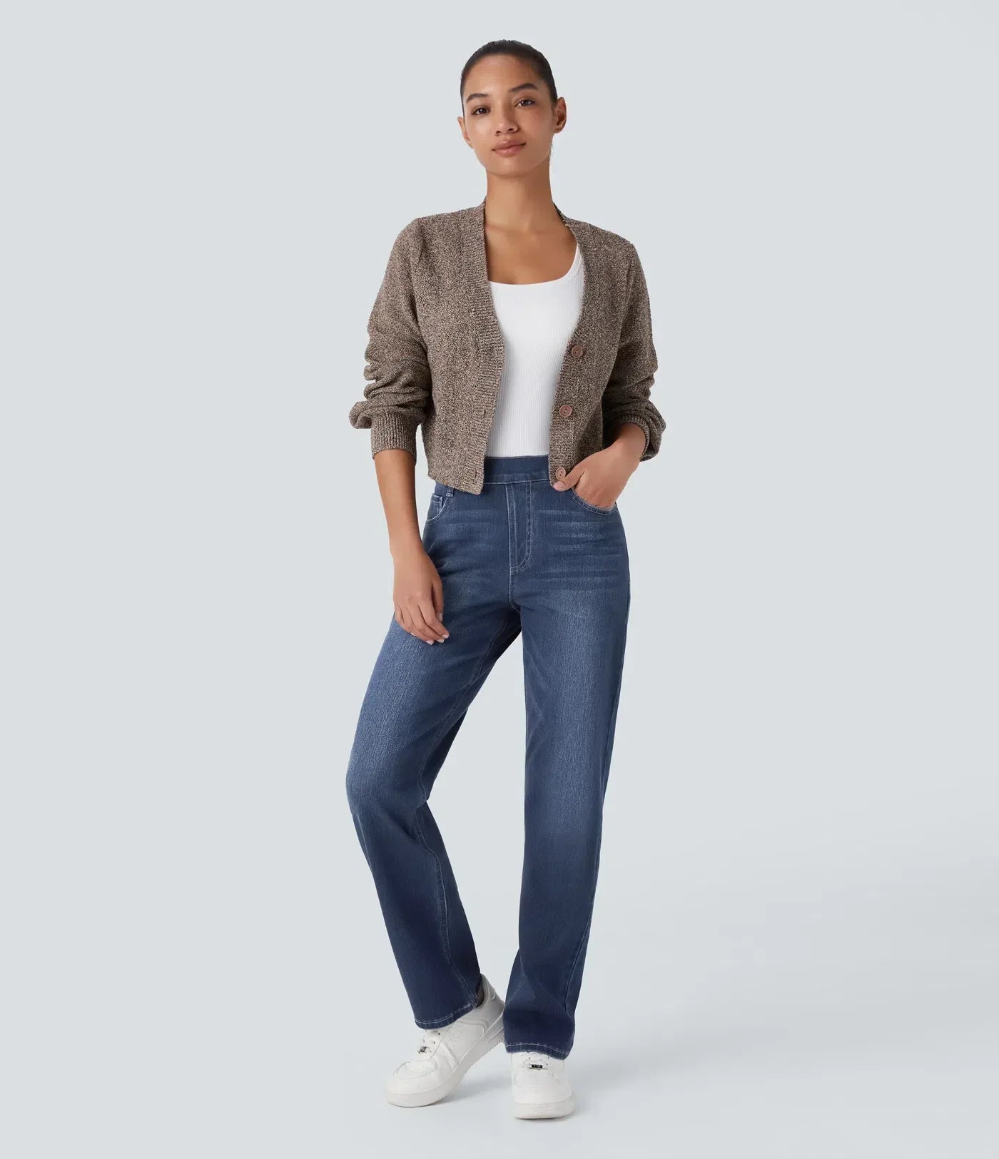 Pantalon taille haute élastique et confortable
