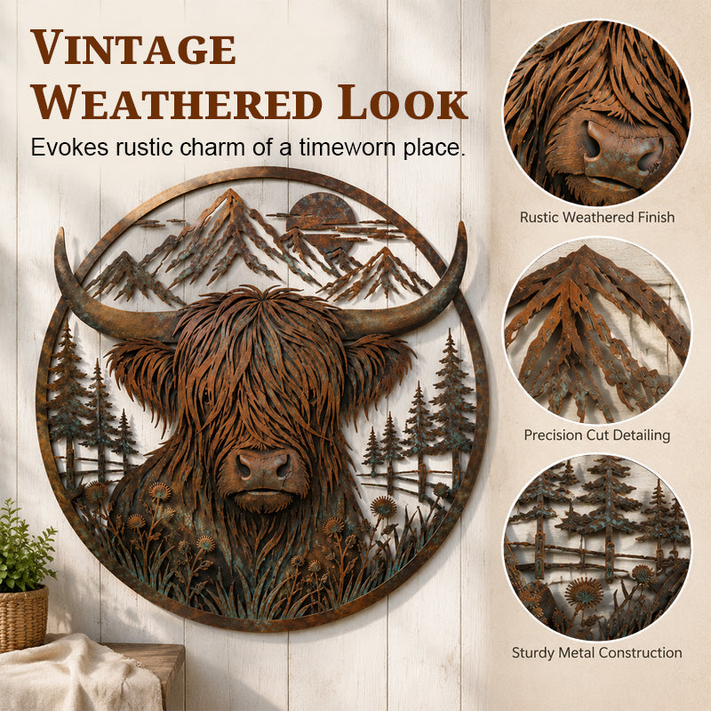 🏔️🐂 Décoration murale en métal « La montagne de la vache des Highlands »