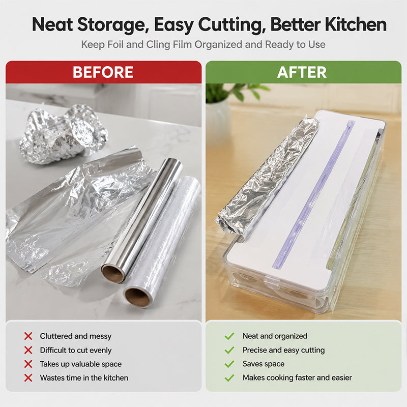 🍳 Distributeur 2-en-1 pour papier d'aluminium et film alimentaire avec coupe-film coulissant ! ✂️