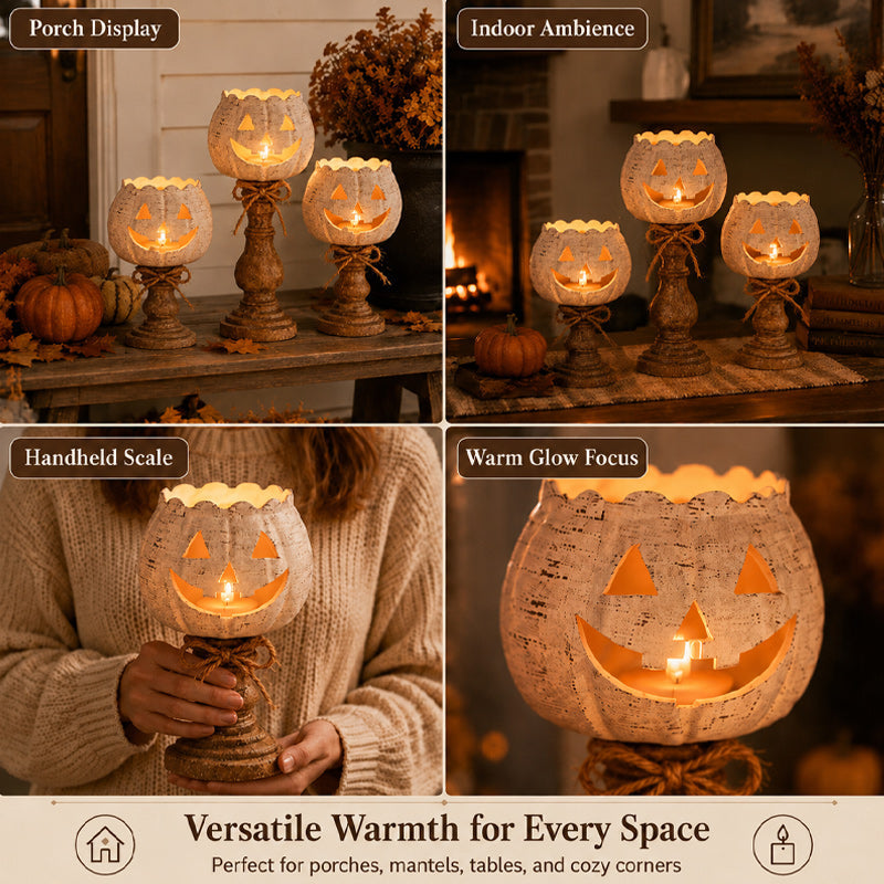 🎃 Joli bougeoir en forme de citrouille : décoration rustique avec une citrouille-lanterne sur socle ! 🕯️