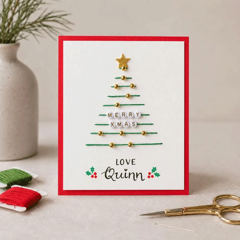 🎄🧵 Kit DIY de cartes de Noël brodées (6 modèles) — une carte unique, un geste fait avec le cœur