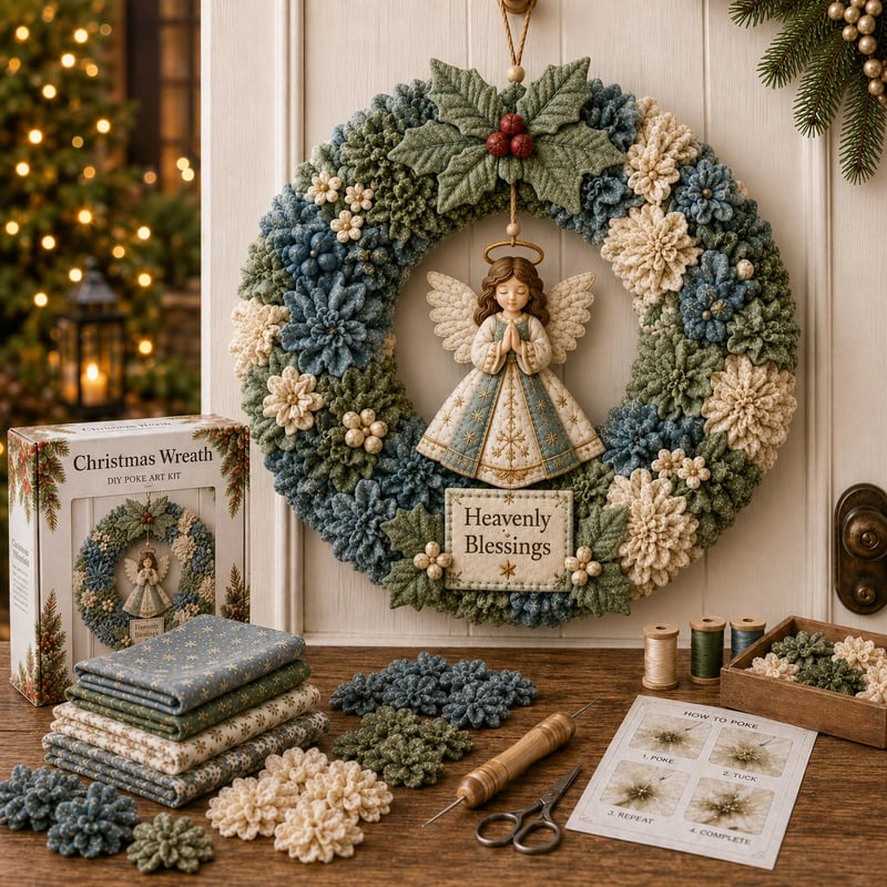 🎄🧶 Créez une décoration de Noël accueillante — Kit de bricolage « Poke Art » pour couronne de Noël