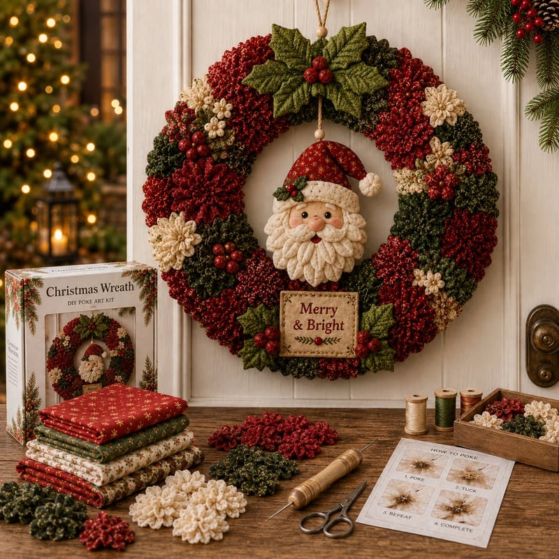 🎄🧶 Créez une décoration de Noël accueillante — Kit de bricolage « Poke Art » pour couronne de Noël