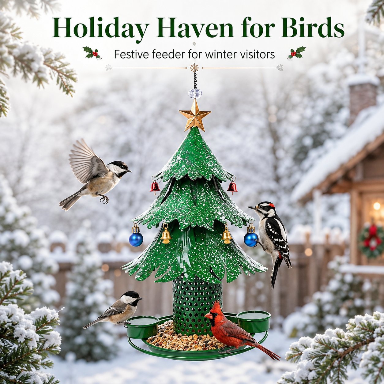 🎄 Mangeoire pour oiseaux en forme de sapin de Noël : décoration de jardin hivernale suspendue en métal ! 🐦