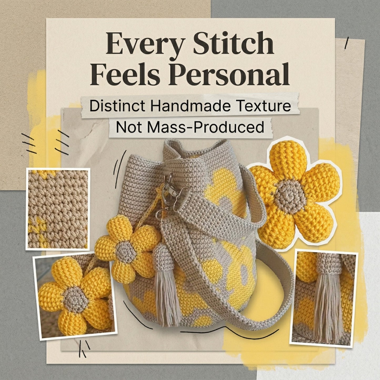 🏆 Promotion : 49 % de réduction 🧵🌸 Sac fourre-tout à fleurs au crochet fait main 🌼✨