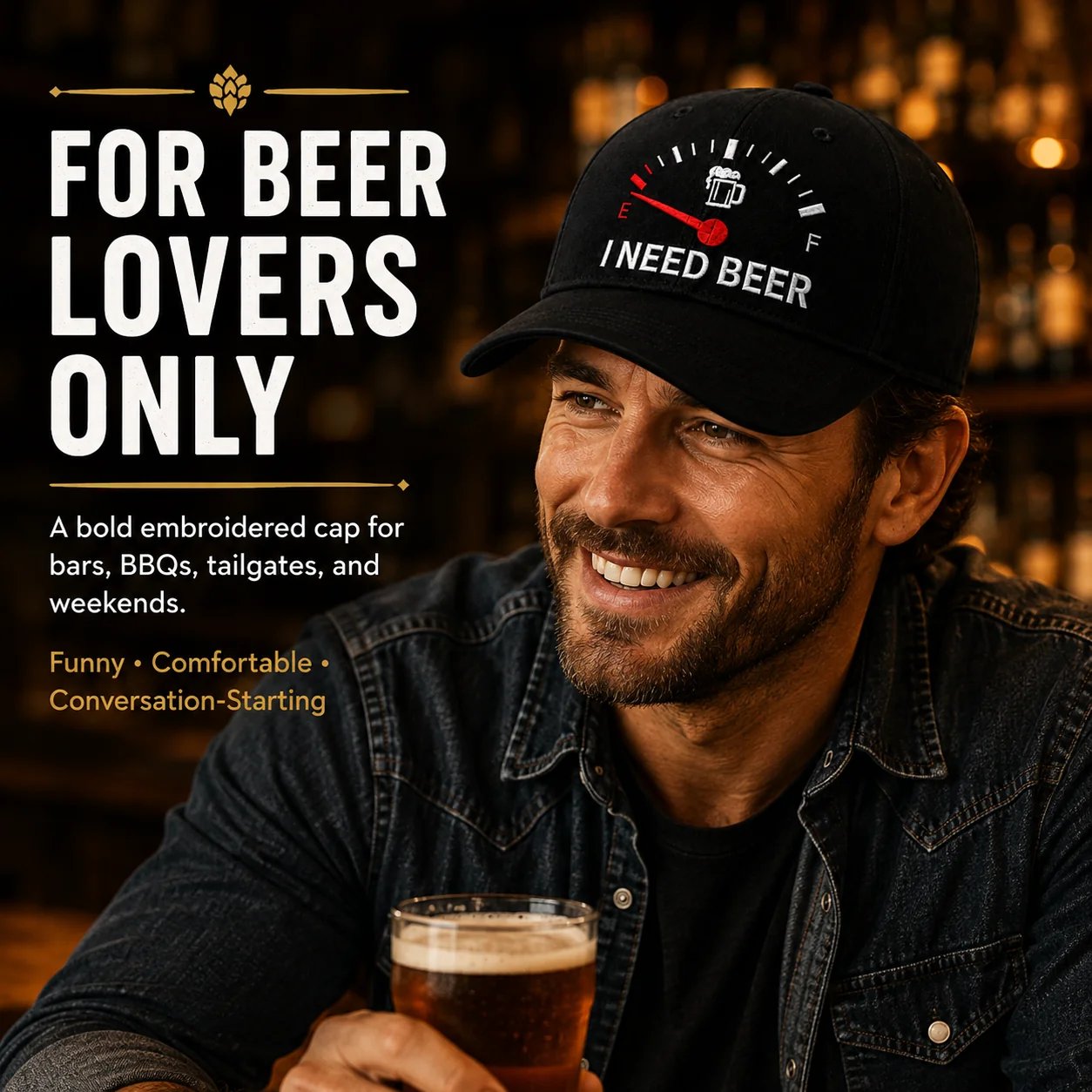 🧢 Casquette de baseball originale avec bouchon de réservoir brodé « I Need Beer » : une casquette de baseball originale ! 🍺✨