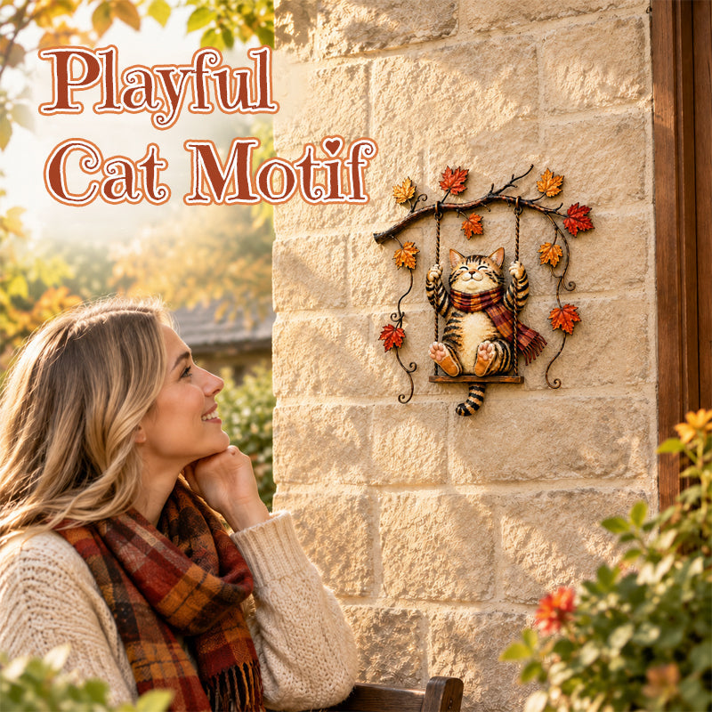 🐱🍂 Décoration murale « Chat d'automne » — Un chat espiègle parmi les feuilles d'automne