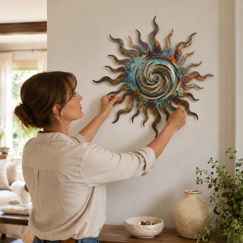 ☀️ Décoration murale en métal « Soleil tourbillonnant » : une touche d'élégance chaleureuse pour la maison et le jardin ! ✨