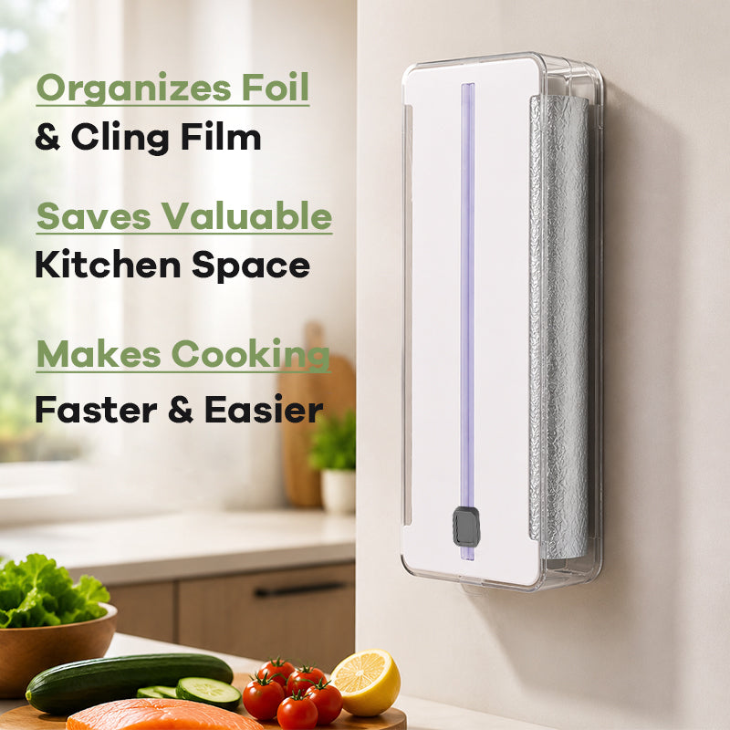 🍳 Distributeur 2-en-1 pour papier d'aluminium et film alimentaire avec coupe-film coulissant ! ✂️