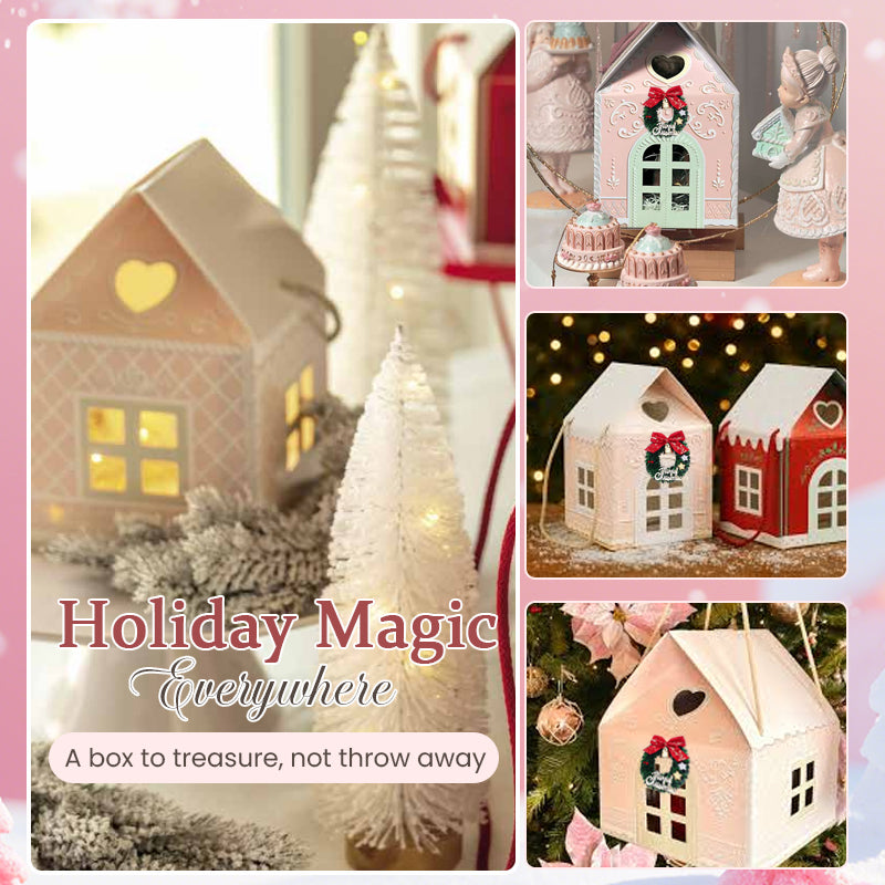 🎄🏠 Coffret cadeau « Christmas Cottage » — Emballage réutilisable en forme de maison, orné de détails festifs réalisés à la main