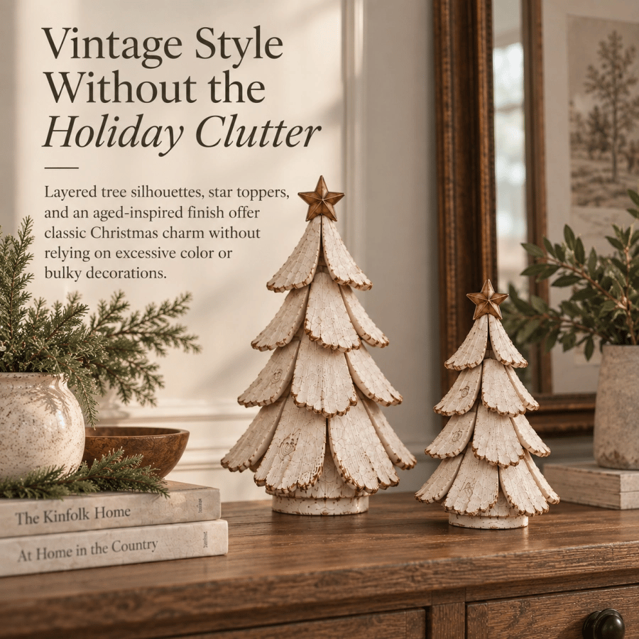 🎄✨ Figurine vintage de sapin de Noël illuminé — Décoration de Noël en céramique avec LED chaleureuses