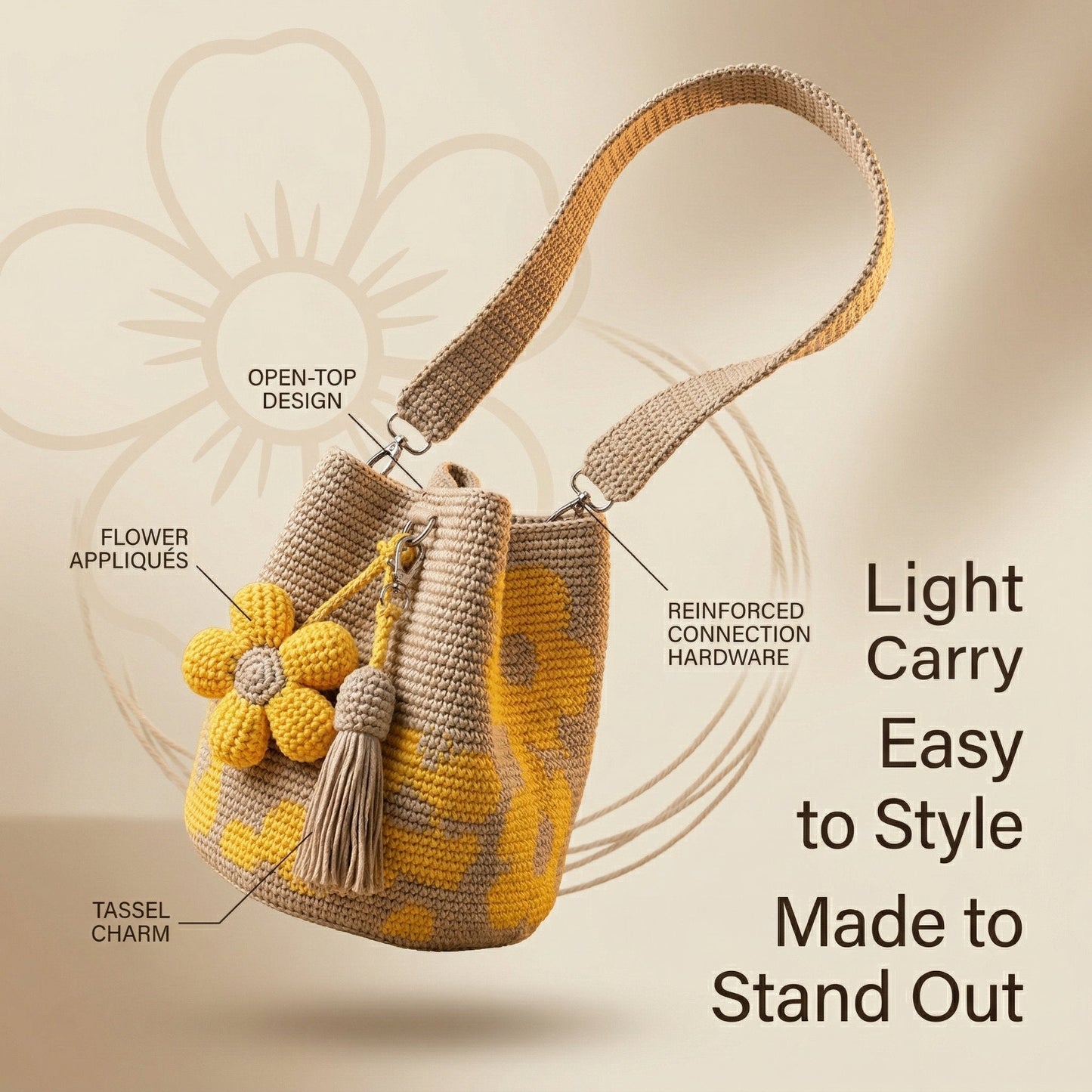 🏆 Promotion : 49 % de réduction 🧵🌸 Sac fourre-tout à fleurs au crochet fait main 🌼✨