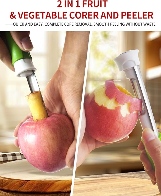 🍎 Outil 2-en-1 en acier inoxydable pour évider les pommes : un évideur de fruits en un seul geste ! ✨