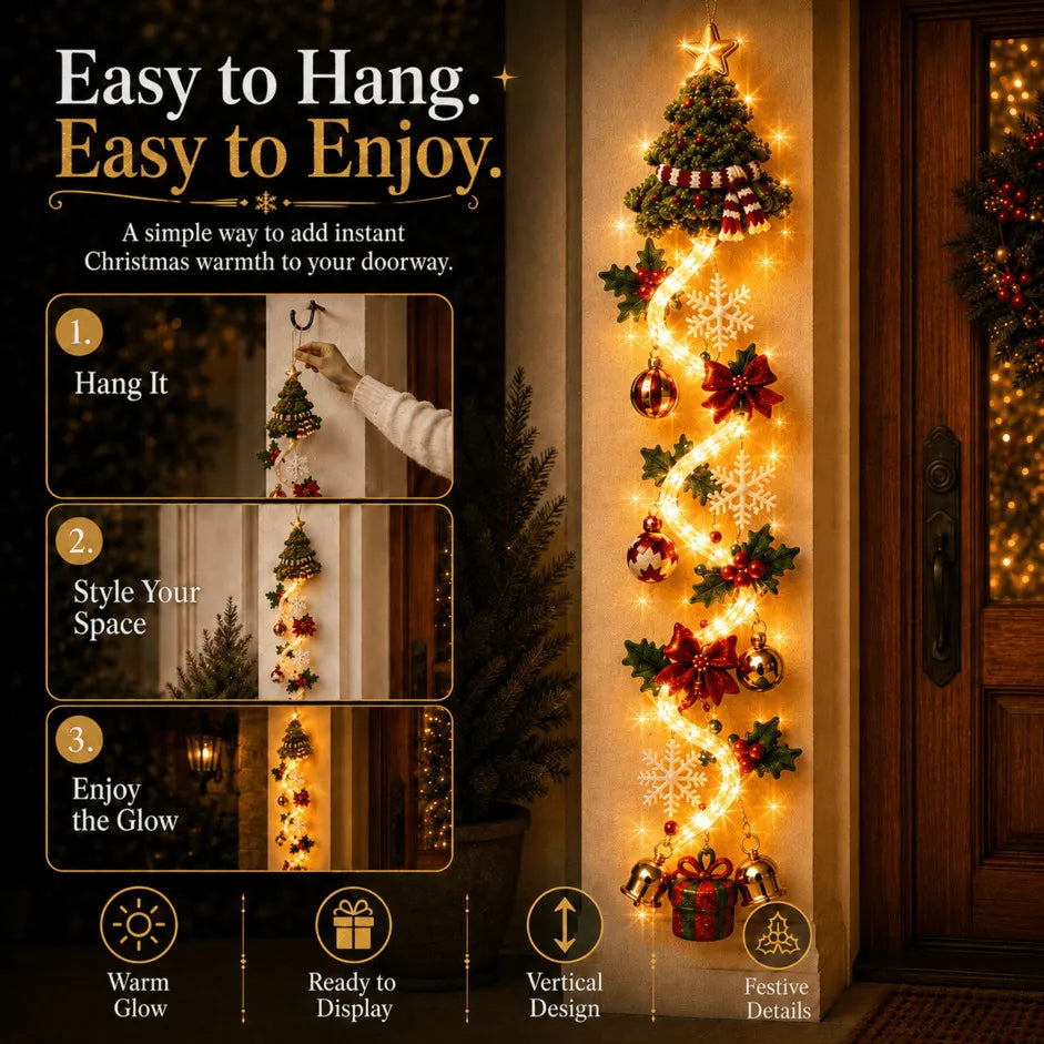✨🎄 Décoration de porte de Noël lumineuse — Lumière chaleureuse, charme artisanal, 6 modèles verticaux