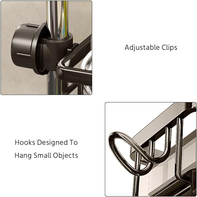 🍽️💧 Support de rangement multifonctionnel pour évier — En aluminium résistant à la rouille, séchage rapide et installation sans outils