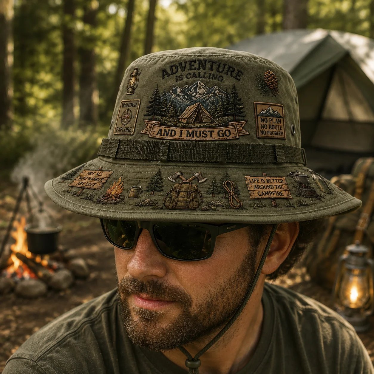 🌲 Chapeau « Adventure Is Calling » de Boonie : chapeau de soleil pour la randonnée et le camping en plein air ! 🏕️