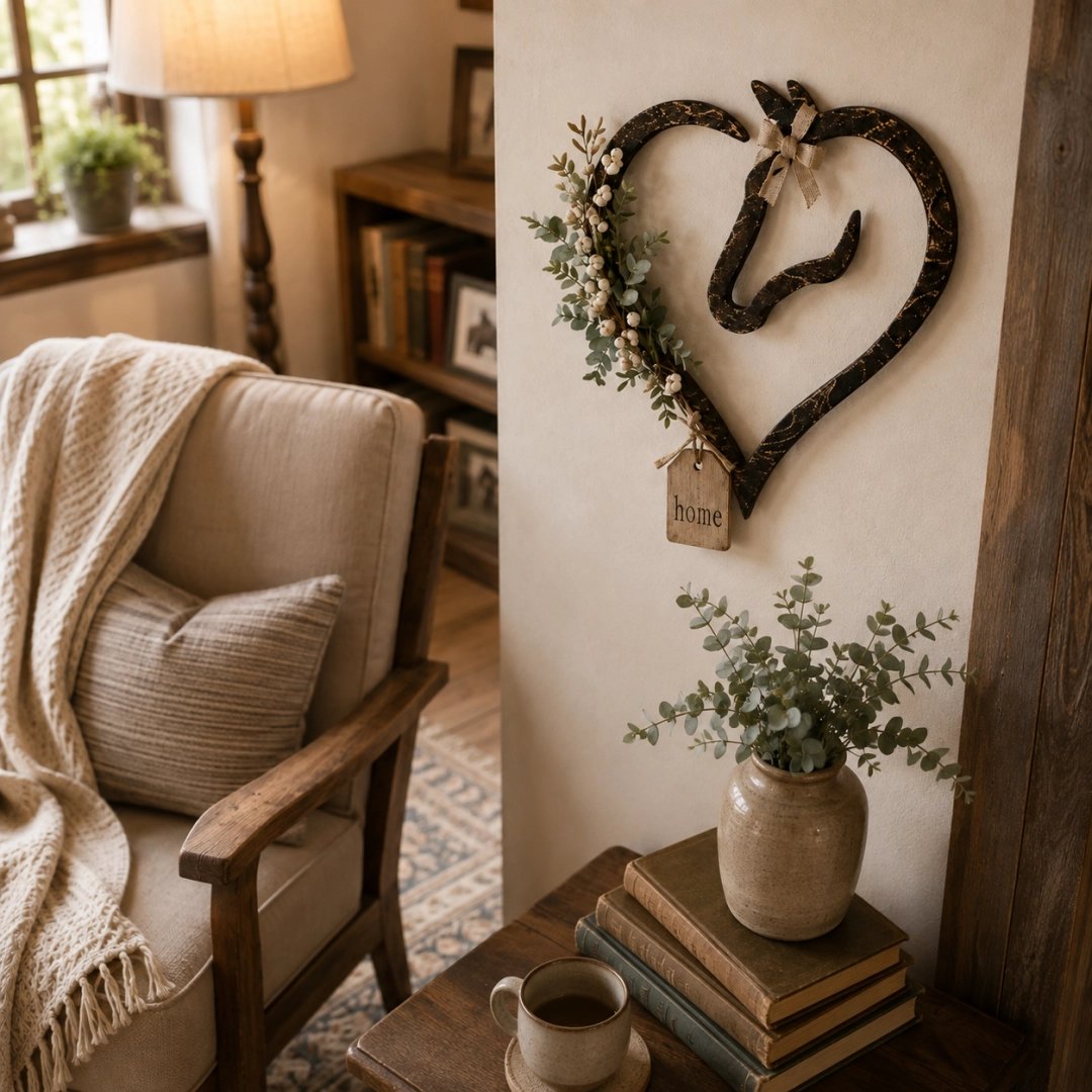🐎 Décoration murale rustique en forme de cœur avec silhouette de cheval : une touche vintage pour votre maison de campagne ! 🏡