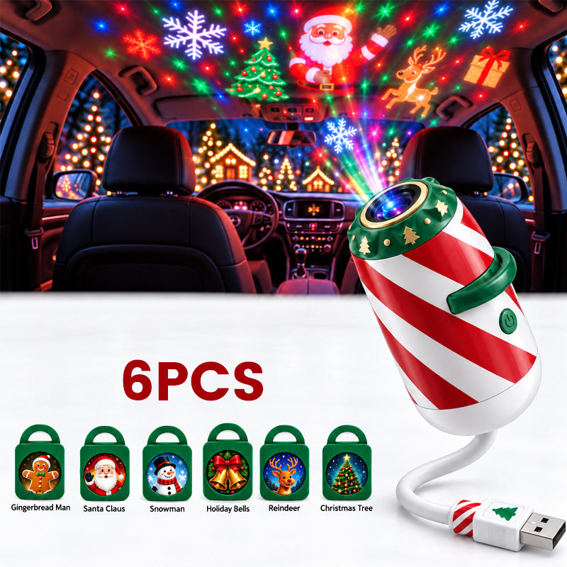 🎄🚗 Projecteur de Noël pour voiture « Joyeuse balade » — Lumière festive alimentée par USB avec diapositives de Noël