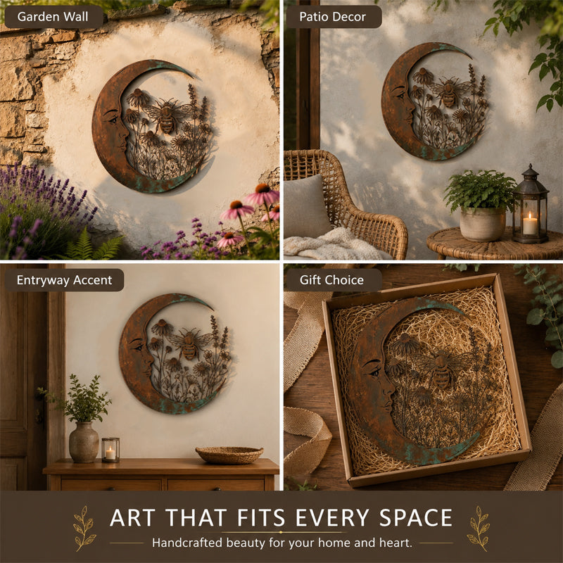 🌙 Décoration murale « Lune céleste et abeille » : une décoration de jardin rustique et fantaisiste pour l'extérieur ! 🐝
