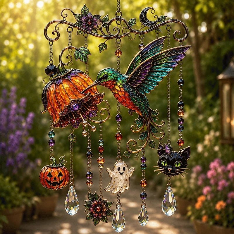 🎃Diffusez une lumière arc-en-ciel avec ces carillons éoliens gothiques d'Halloween ! 🎃✨