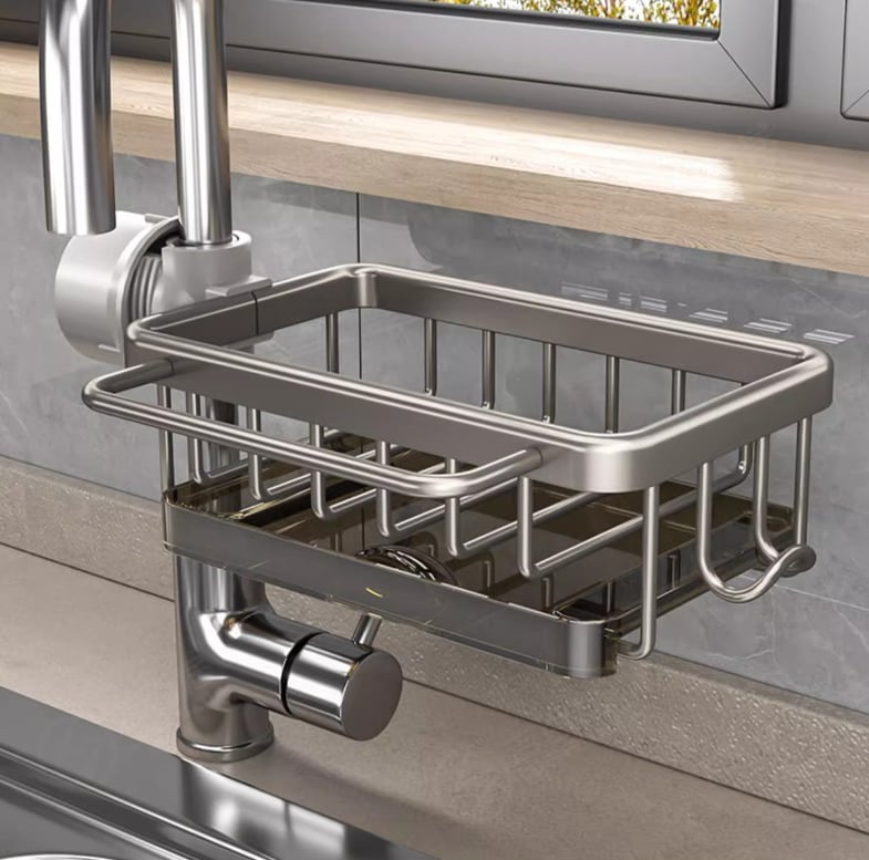 🍽️💧 Support de rangement multifonctionnel pour évier — En aluminium résistant à la rouille, séchage rapide et installation sans outils