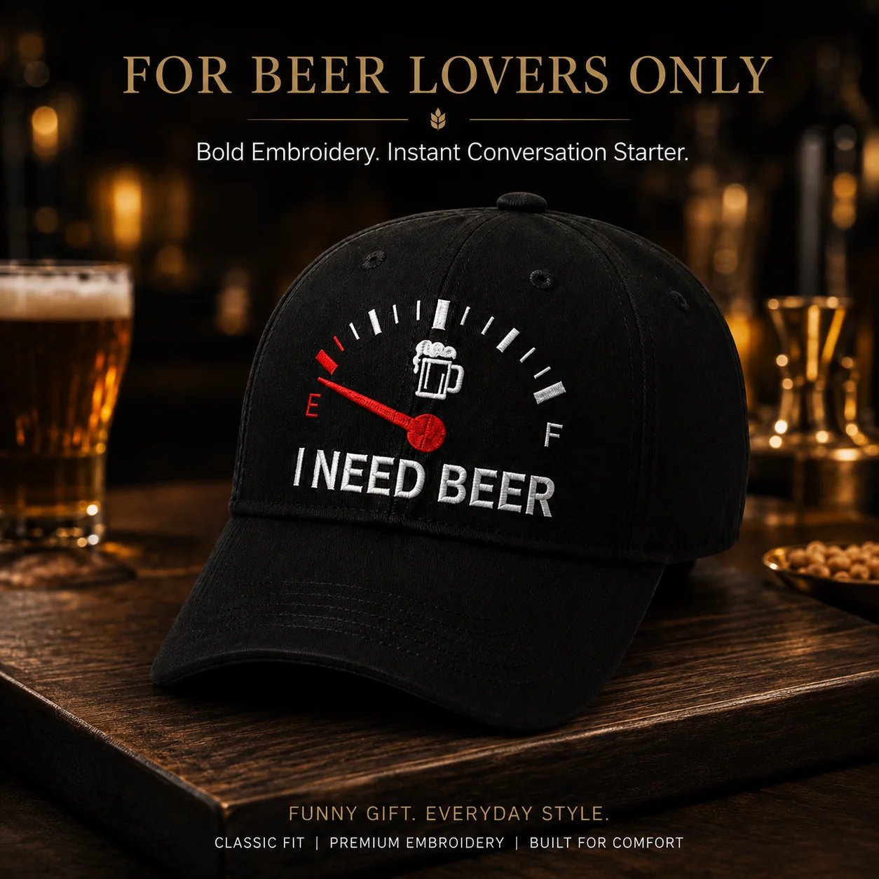 🧢 Casquette de baseball originale avec bouchon de réservoir brodé « I Need Beer » : une casquette de baseball originale ! 🍺✨
