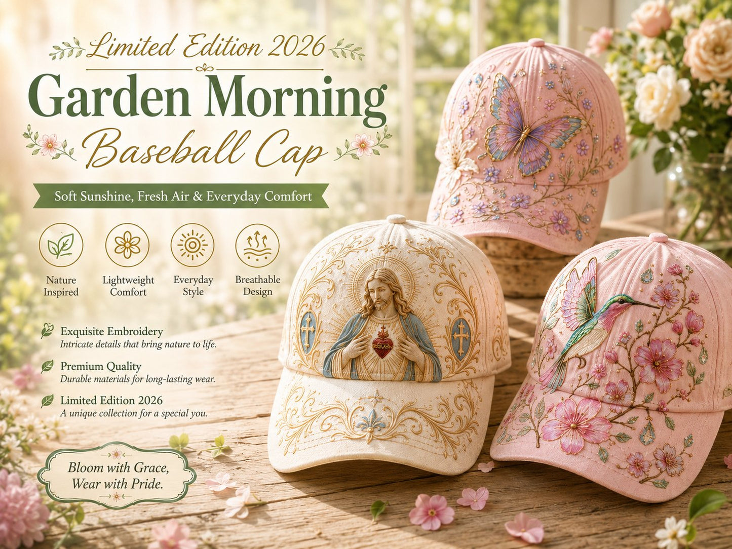 🌸🌿 Casquette de baseball « Garden Morning » : douceur du soleil et confort au quotidien ! ☀️🌱🧢