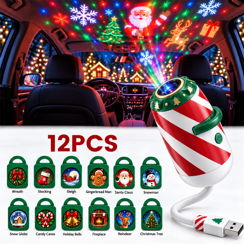 🎄🚗 Projecteur de Noël pour voiture « Joyeuse balade » — Lumière festive alimentée par USB avec diapositives de Noël