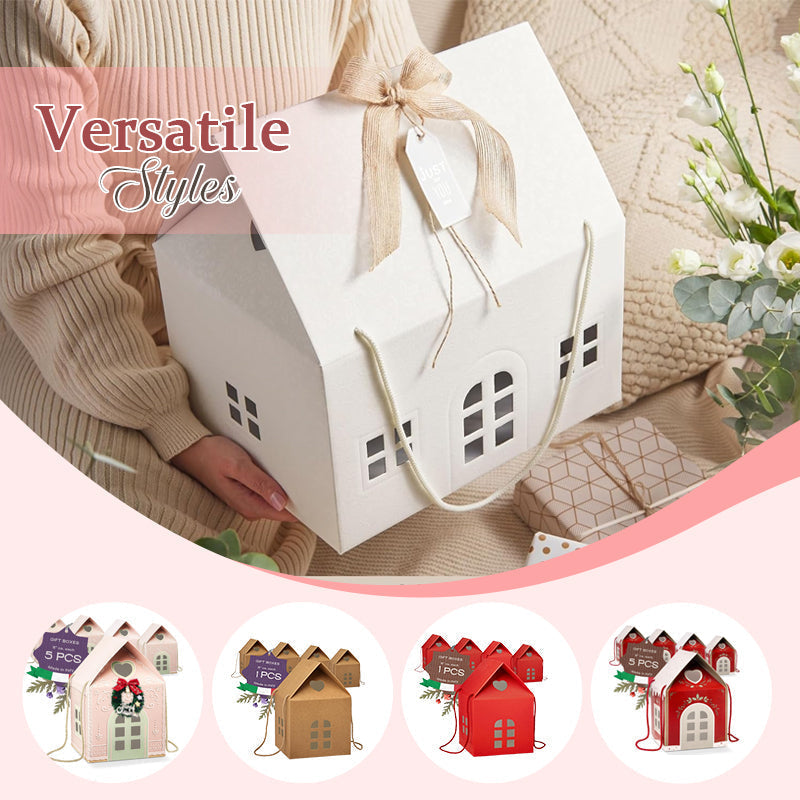 🎄🏠 Coffret cadeau « Christmas Cottage » — Emballage réutilisable en forme de maison, orné de détails festifs réalisés à la main