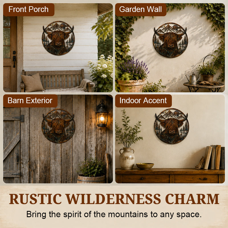 🏔️🐂 Décoration murale en métal « La montagne de la vache des Highlands »