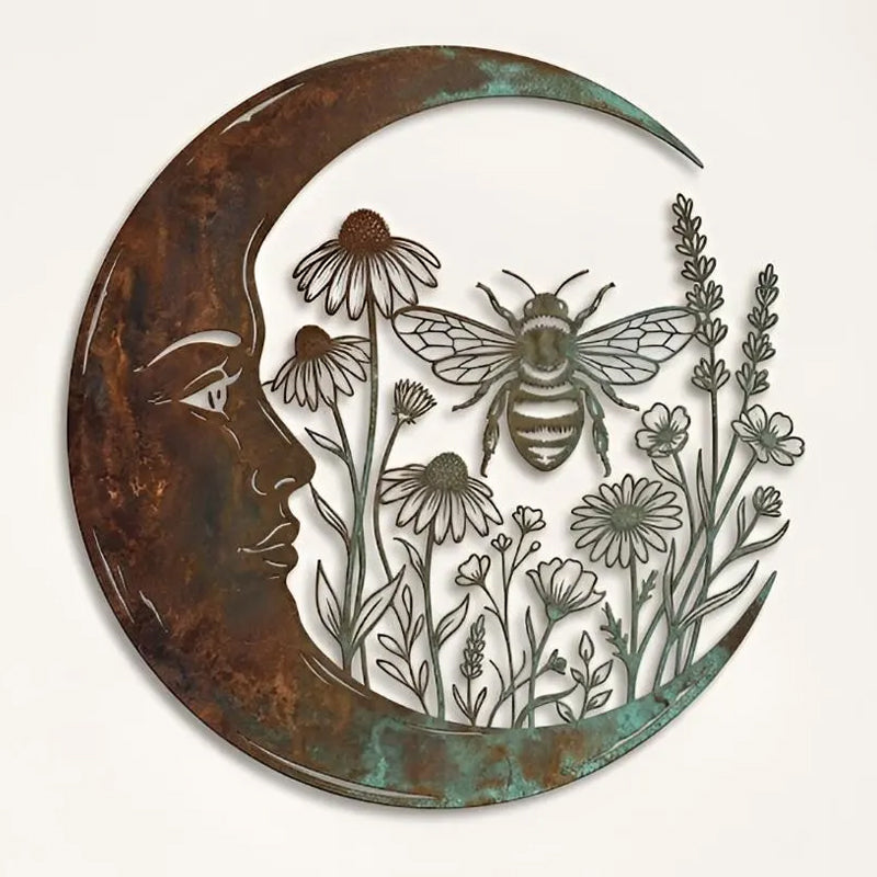 🌙 Décoration murale « Lune céleste et abeille » : une décoration de jardin rustique et fantaisiste pour l'extérieur ! 🐝