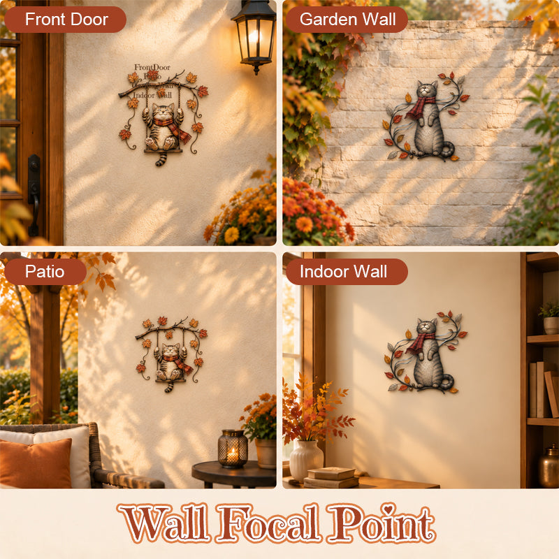 🐱🍂 Décoration murale « Chat d'automne » — Un chat espiègle parmi les feuilles d'automne