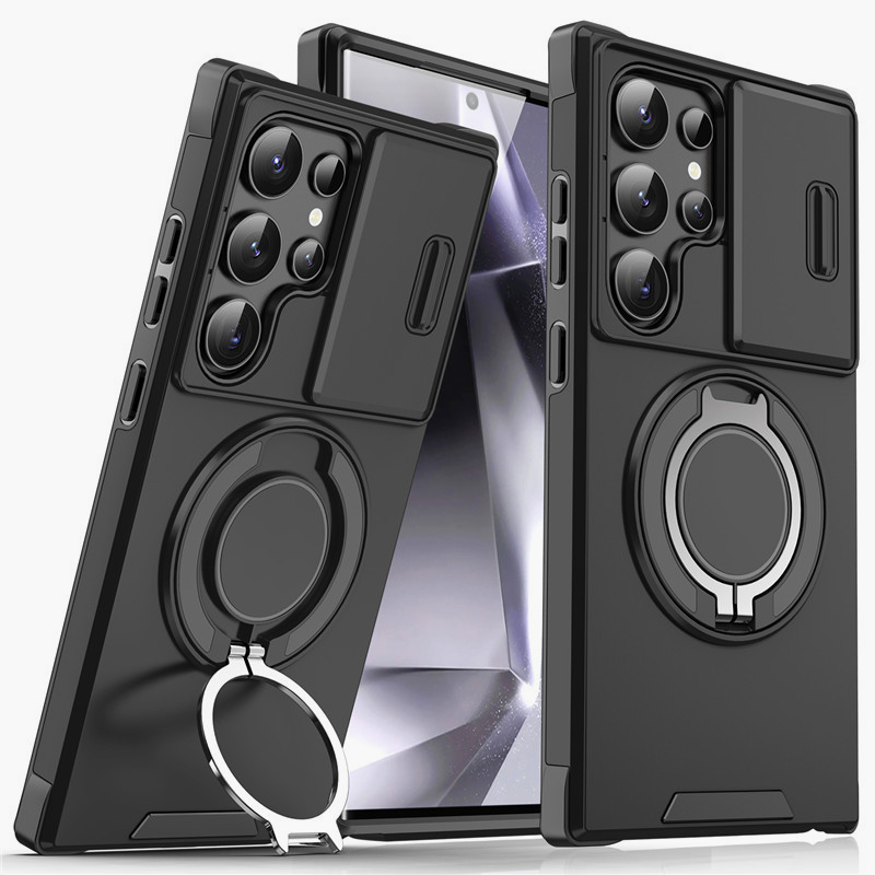 Étui blindé pour la série Galaxy S 🛡️ Couvercle coulissant pour l'appareil photo et anneau à 360° 🧲 Fonction magnétique